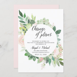 Watercolor Floral Postponed Wedding Update Card