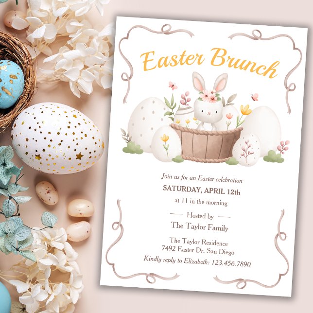 Watercolor Floral Pretty Bunny Easter Brunch Invitation (Creator Uploaded)