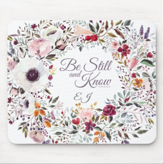 Watercolor Floral Pretty Scripture Mongram Mouse Mat