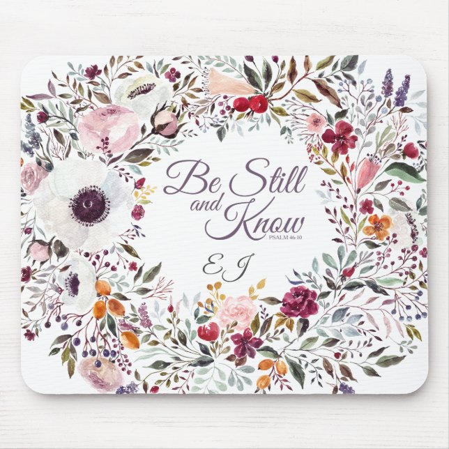 Watercolor Floral Pretty Scripture Mongram Mouse Mat (Front)