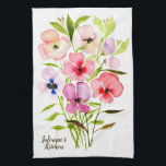 Watercolor Floral Pretty Wildflowers Personalised Tea Towel<br><div class="desc">This beautiful dish towel will brighten any kitchen. The design features a beautiful bouquet of watercolor wildflowers in shades of pink,  red,  purple,  blue,  and peach. There is space to personalise it with the name of the chef. Wonderful housewarming gift for anyone who likes to cook.</div>