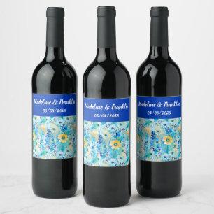 Watercolor Floral Print Custom Couples' Wedding Wine Label