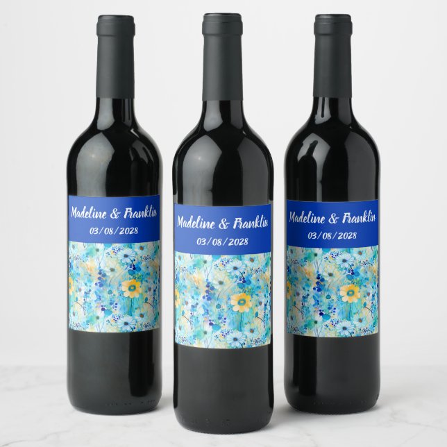 Watercolor Floral Print Custom Couples' Wedding Wine Label (Bottles)