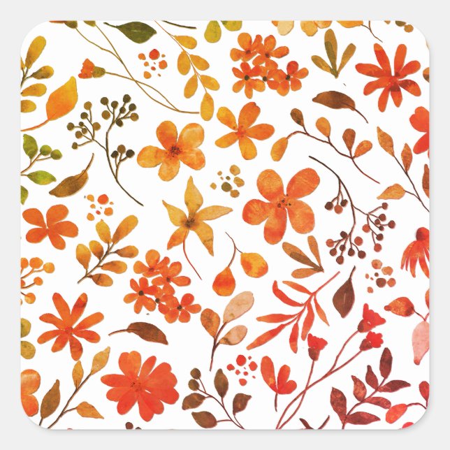 Watercolor Floral Print  Square Sticker (Front)