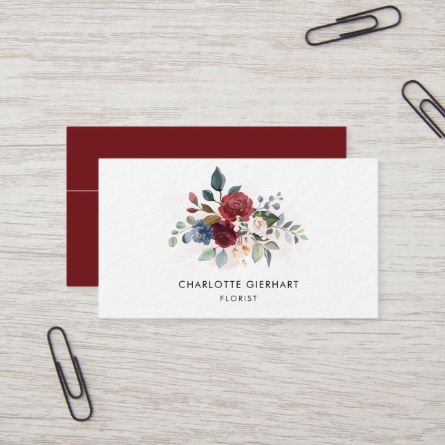 Watercolor Floral Professional Florist Business Card (Front/Back In Situ)