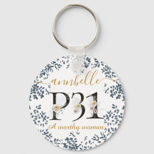 Watercolor Floral Proverbs 31 ● A Worthy Woman ● Key Ring