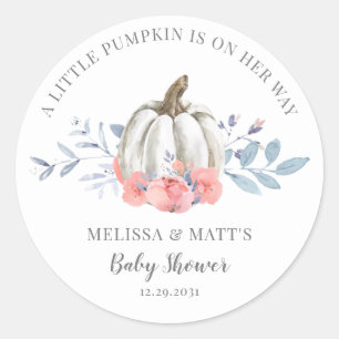 Watercolor Floral Pumpkin Baby Shower  Classic Round Sticker