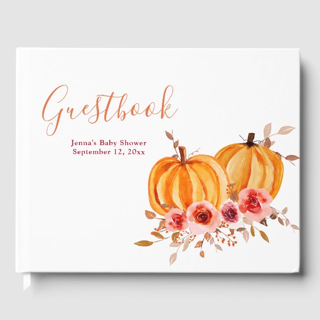Watercolor Floral Pumpkin | Baby Shower Guest Book (Front)