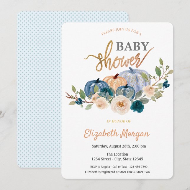 Watercolor Floral Pumpkin Baby Shower   Invitation (Front/Back)