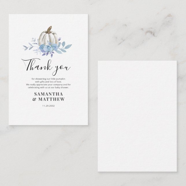 Watercolor Floral Pumpkin Baby Shower Thank You Card (Front/Back)