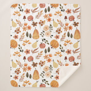 Watercolor Floral Pumpkins and Leaves Sherpa Blanket
