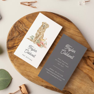 Watercolor Floral Pup   Pet Care Business Card