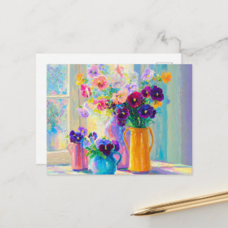 Watercolor Floral Purple and Pink Pansies Postcard