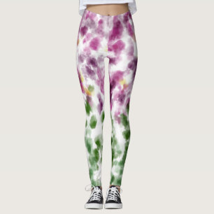 Watercolor Floral Purple and Sage Green Leggings