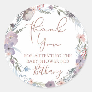 Watercolor Floral Purple Baby Shower Thank You Classic Round Sticker