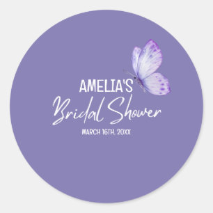 Watercolor floral purple butterfly bridal shower classic round sticker