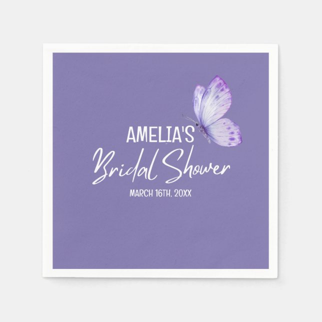Watercolor floral purple butterfly bridal shower  napkin (Front)