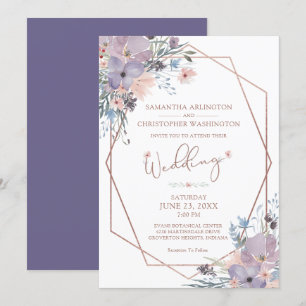 Watercolor Floral Purple Geometric Wedding Invitation