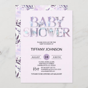 Watercolor Floral Purple Lavender Baby Shower Invitation