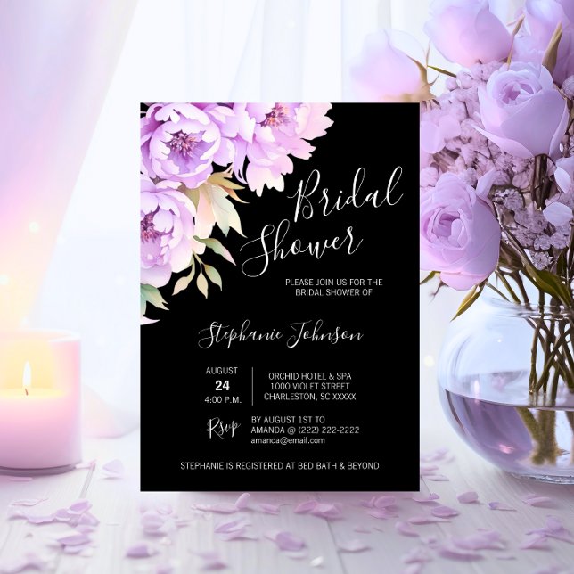Watercolor Floral Purple Lavender Bridal Shower Invitation (Watercolor Floral Purple Lavender Bridal Shower Invitation)