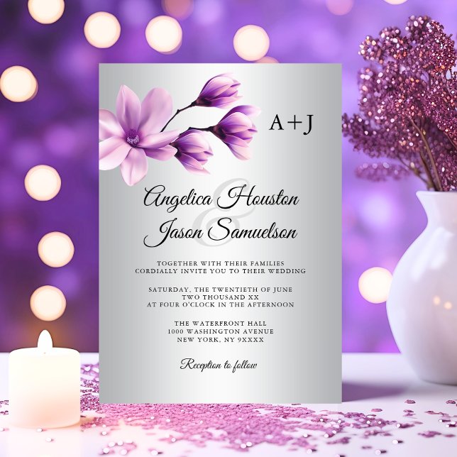 Watercolor Floral Purple Lavender Grey Wedding Invitation (Watercolor Floral Purple Lavender Grey Wedding Invitation)