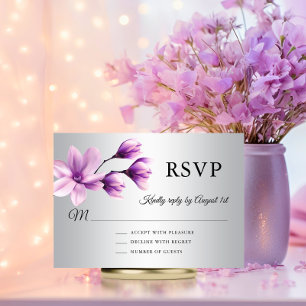 Watercolor Floral Purple Lavender Grey Wedding RSVP Card