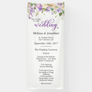 Watercolor Floral Purple Lavender Wedding Program Banner