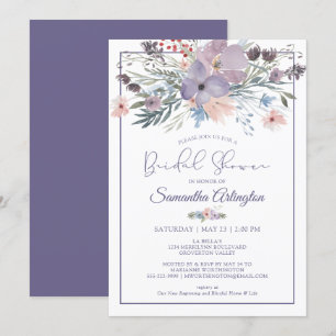 Watercolor Floral Purple Lilac Bridal Shower Invitation