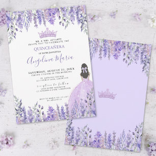 Watercolor Floral Purple Lilac Quinceanera Invitation