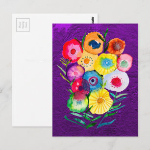 Watercolor floral purple lolly flowers postcard