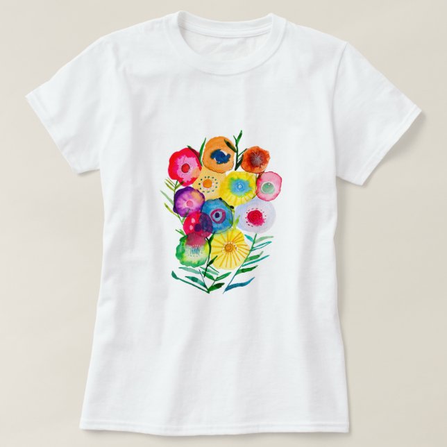 Watercolor floral purple lolly flowers T-Shirt (Design Front)