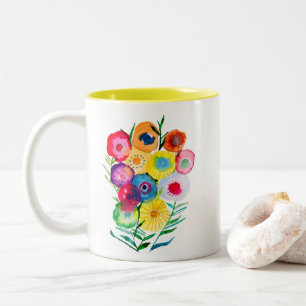 Watercolor floral purple lolly flowers Two-Tone coffee mug