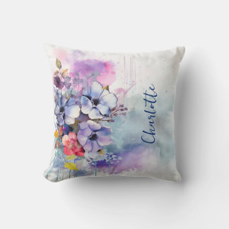 Watercolor Floral Purple Personalised Cushion