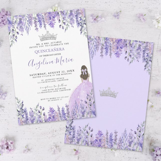 Watercolor Floral Purple Quinceanera Invitation (Watercolor Floral Purple Quinceanera Invitation)