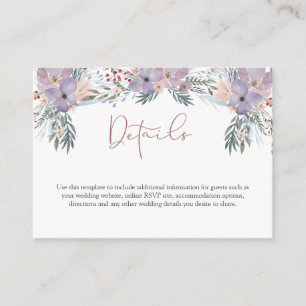 Watercolor Floral Purple Rose Gold Details Enclosure Card