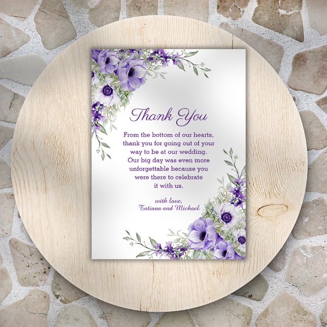 watercolor floral purple script wedding thank you card (Creator Uploaded)