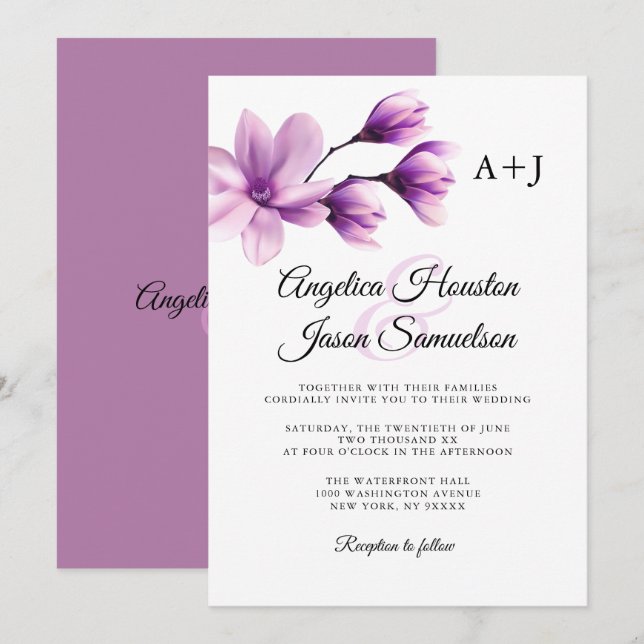 Watercolor Floral Purple Violet Lavender Wedding Invitation (Front/Back)