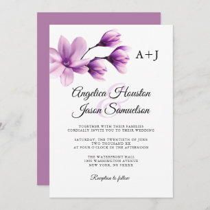 Watercolor Floral Purple Violet Lavender Wedding Invitation