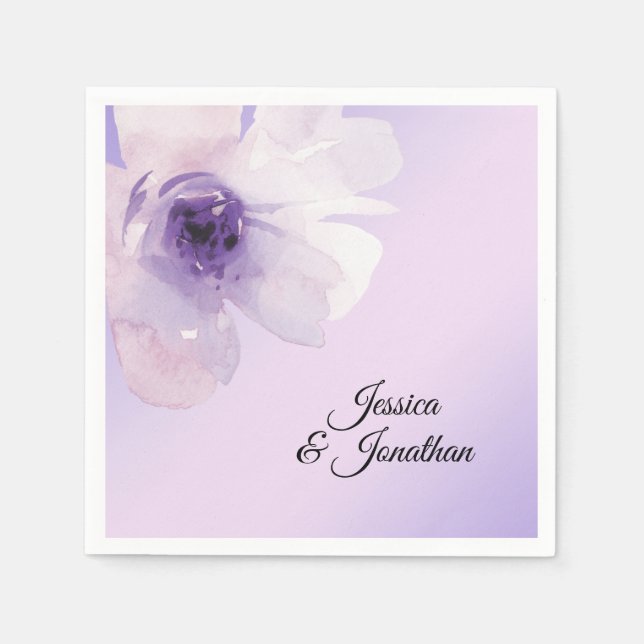 Watercolor Floral Purple Violet Lavender Wedding Napkin (Front)