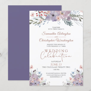 Watercolor Floral Purple Wedding Celebration Invitation