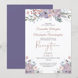 Watercolor Floral Purple Wedding Reception Invitation