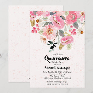 Watercolor Floral Quinceañera Birthday Invitations