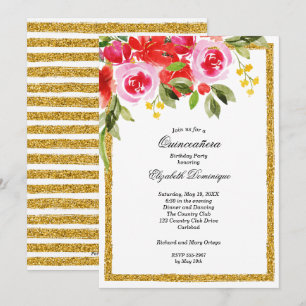Watercolor Floral Quinceañera Birthday Invitations