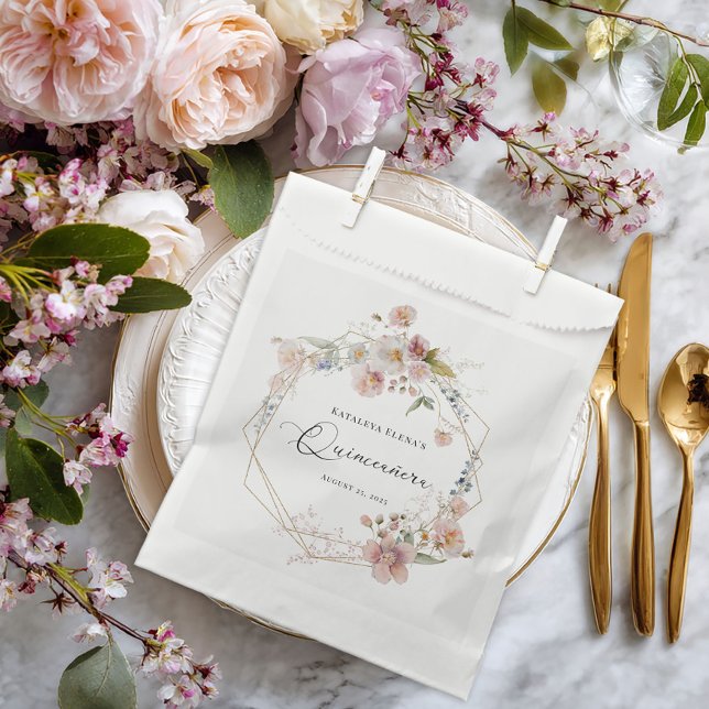 Watercolor Floral Quinceanera Favour Bags (Creator Uploaded)