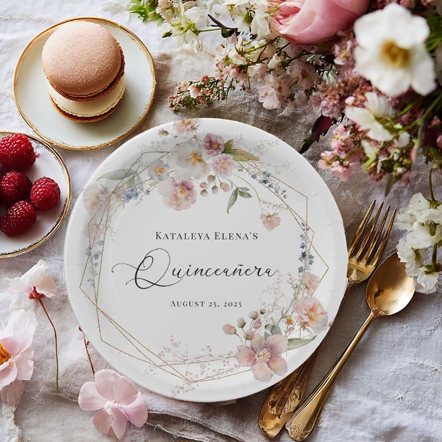 Watercolor Floral Quinceanera Paper Plate (Creator Uploaded)