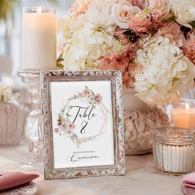 Watercolor Floral Quinceanera table number (Creator Uploaded)