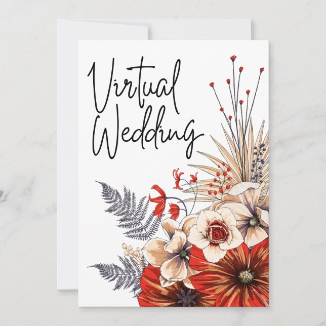Watercolor Floral Red Cream Virtual wedding Invitation (Front)