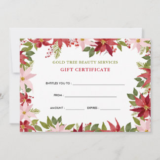 Watercolor Floral Red Poinsettia Gift Certificate