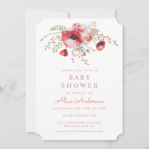 Watercolor Floral Red Poppies Baby Shower Invite