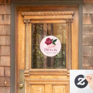 Watercolor Floral Red Rose Macaron Bakery & Sweets Window Cling